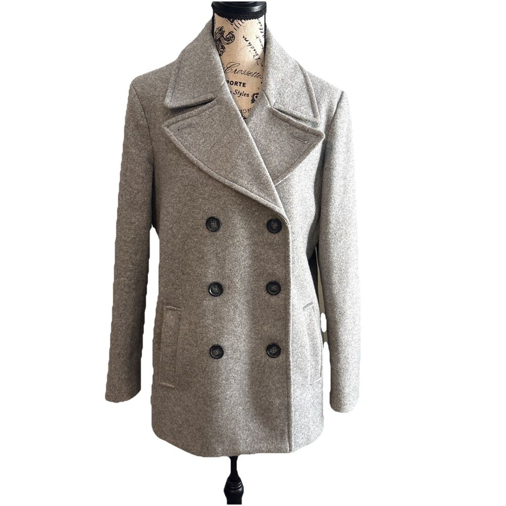 Old Navy Women Gray Double Breasted Peacoat Wool Blend Size L Winter Coat Jacket